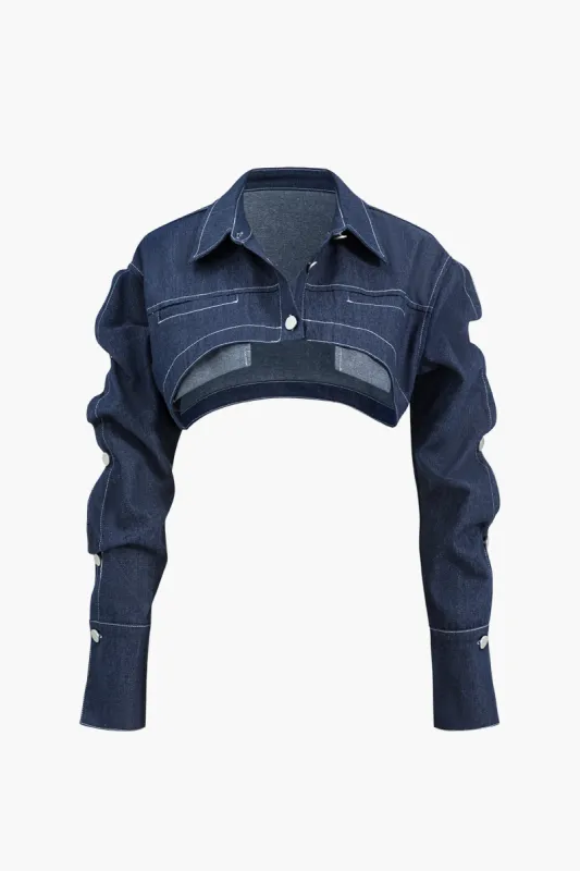 Kontrast-piskesøm-crop-denimskjorte sold by Micas