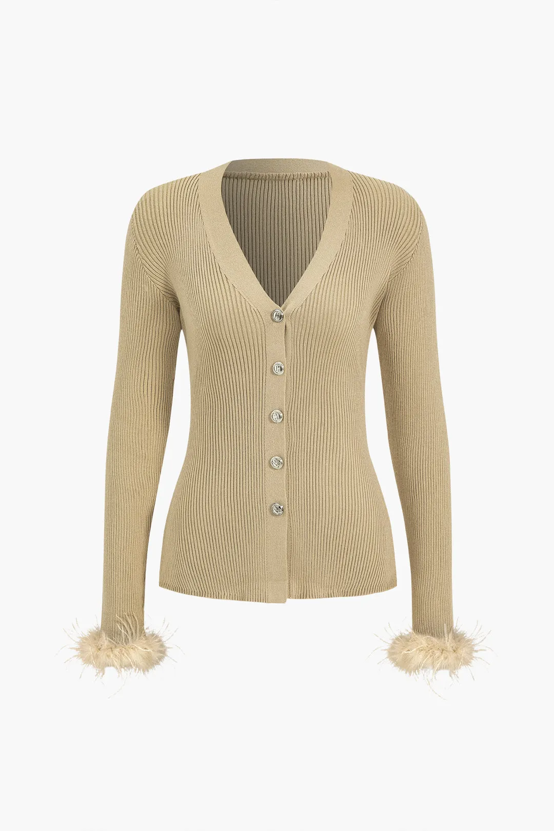 Sweater metallisk knap V-hals langærmet top sold by Micas