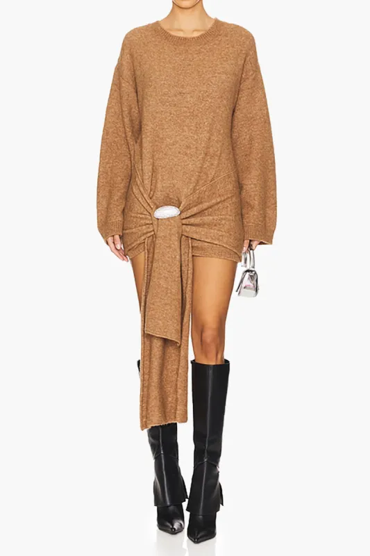 Rhinestone Twist Knot Tie Long Sleeve Mini Dress sold by Micas