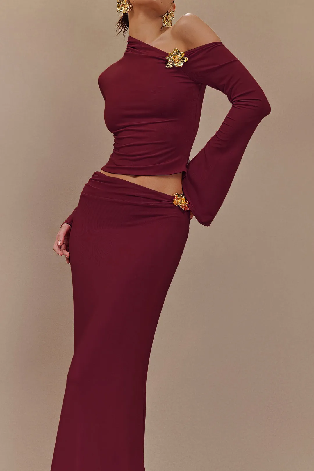 Asymmetrical Long Sleeve Top And Skirt Set sold by Micas