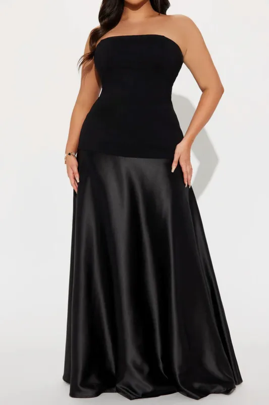 Plus Size Satin Patchwork Strapless Maxi Dress sold by Micas
