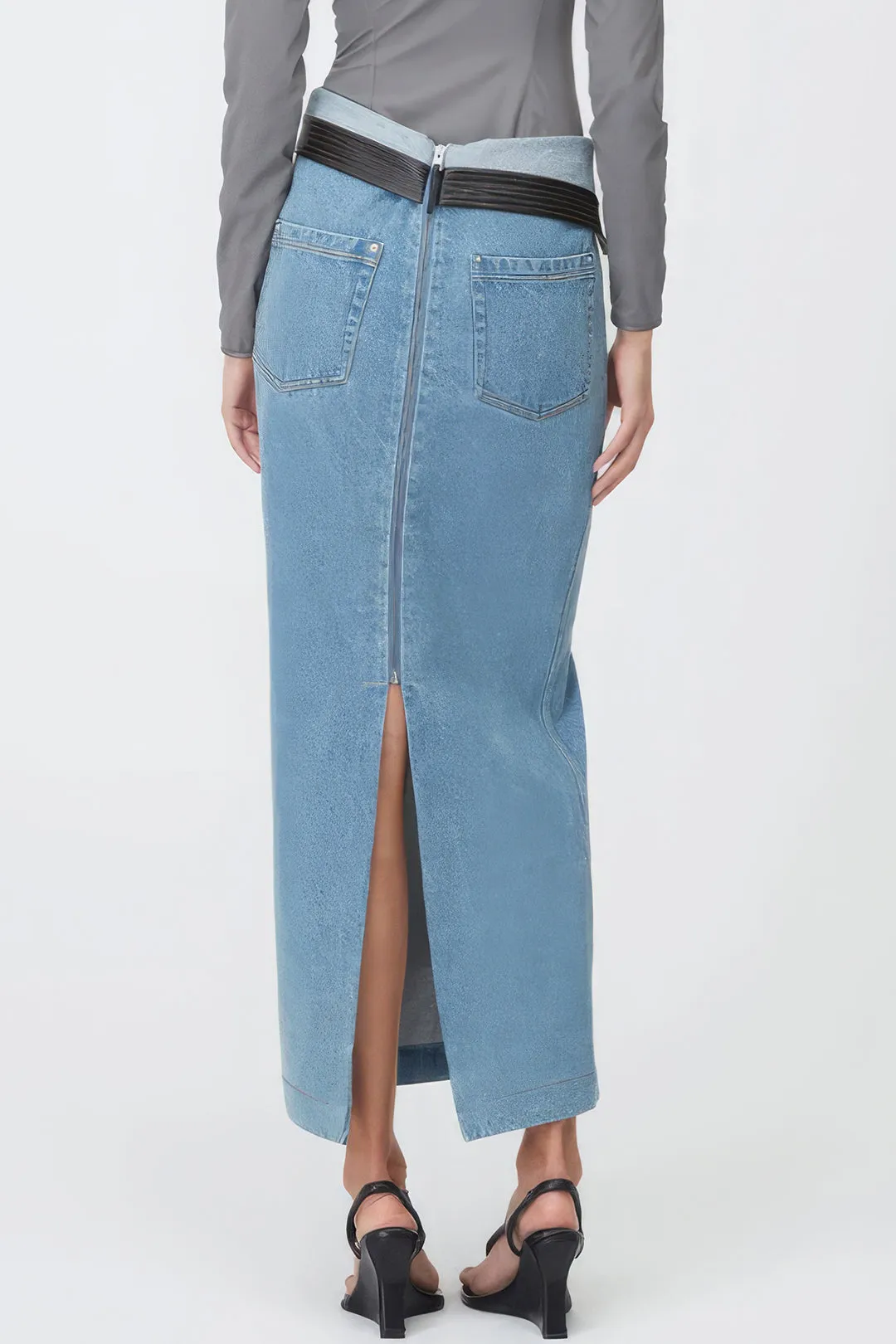 Patchwork Slit Denim Skirt sold by Micas product image thumbnail 2