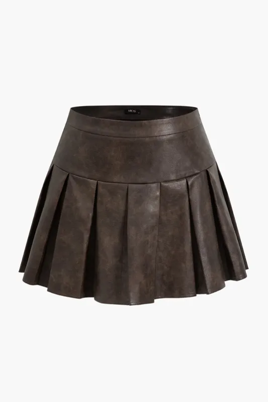 Plus Size imiteret læder lynlås detalje Plisseret nederdel sold by Micas