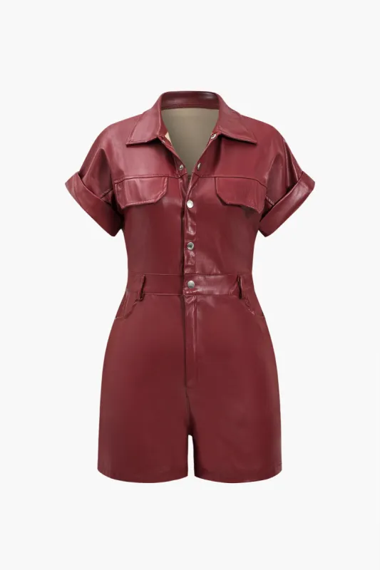 Imiteret læder Knap Pocket Romper sold by Micas