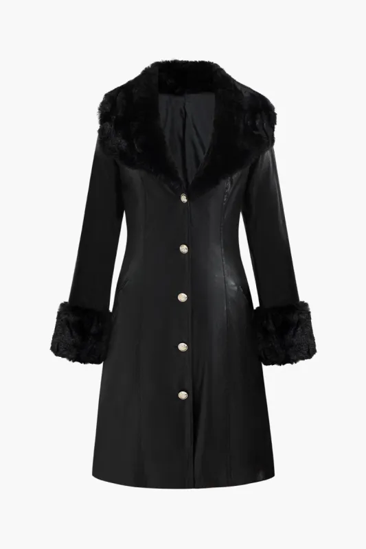 Imiteret læderpels Patchwork lynlåsfrakke made by Micas