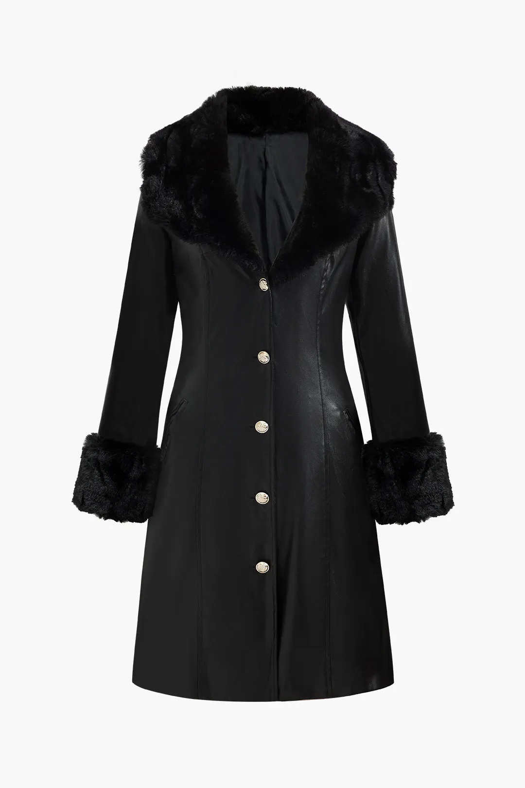 Imiteret læderpels Patchwork lynlåsfrakke sold by Micas