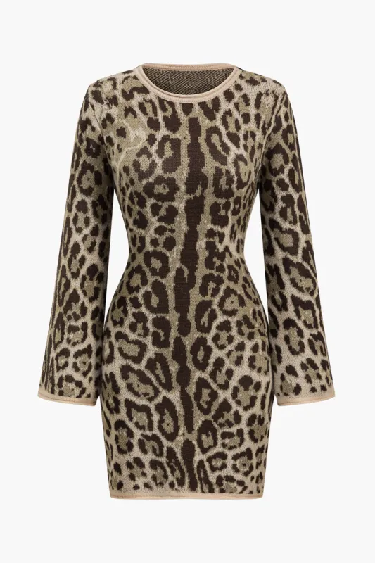 Leopard Print Sweater Long Sleeve Dress sold by Micas