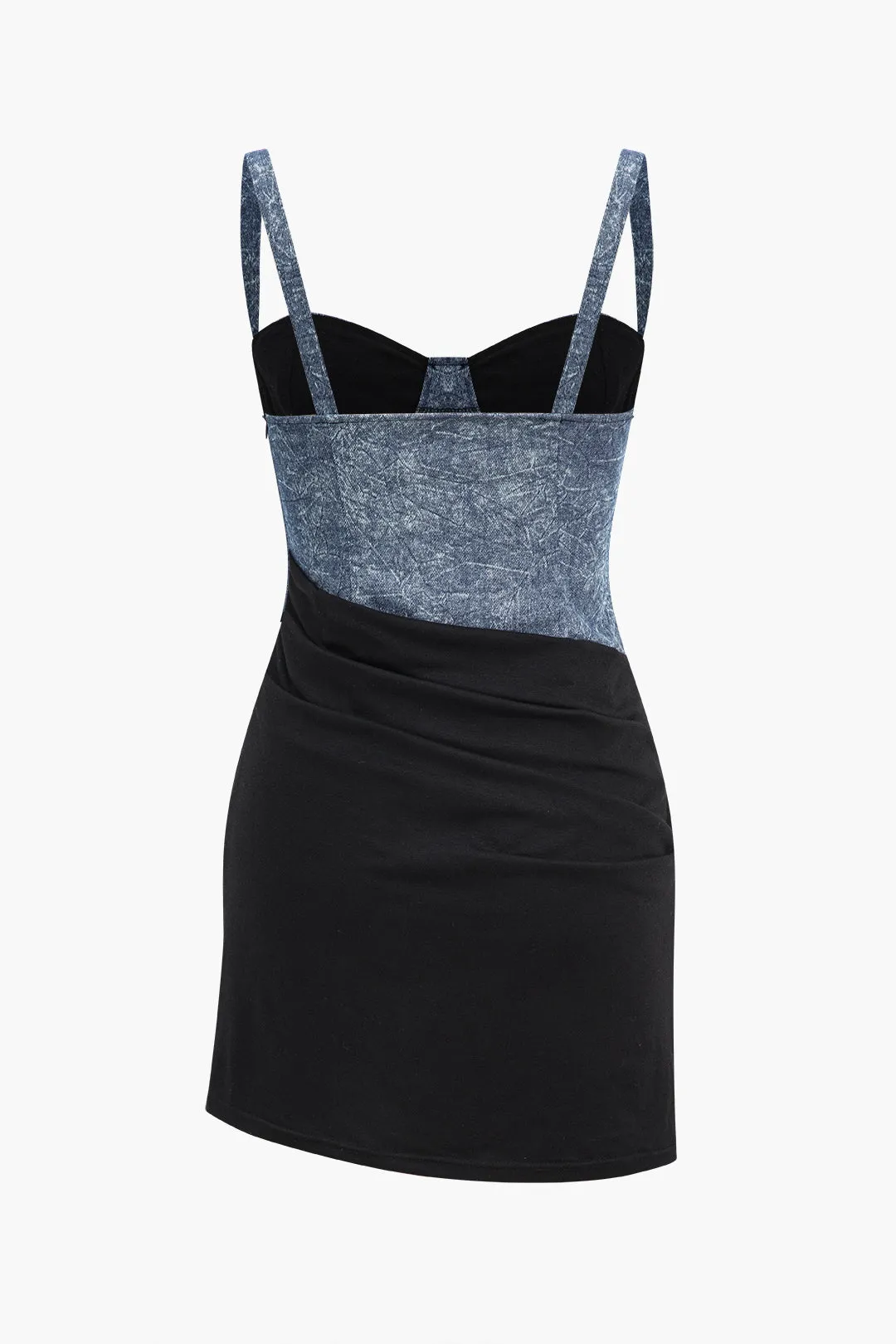 Denim Patchwork Ruched ærmeløs minikjole sold by Micas product image thumbnail 2