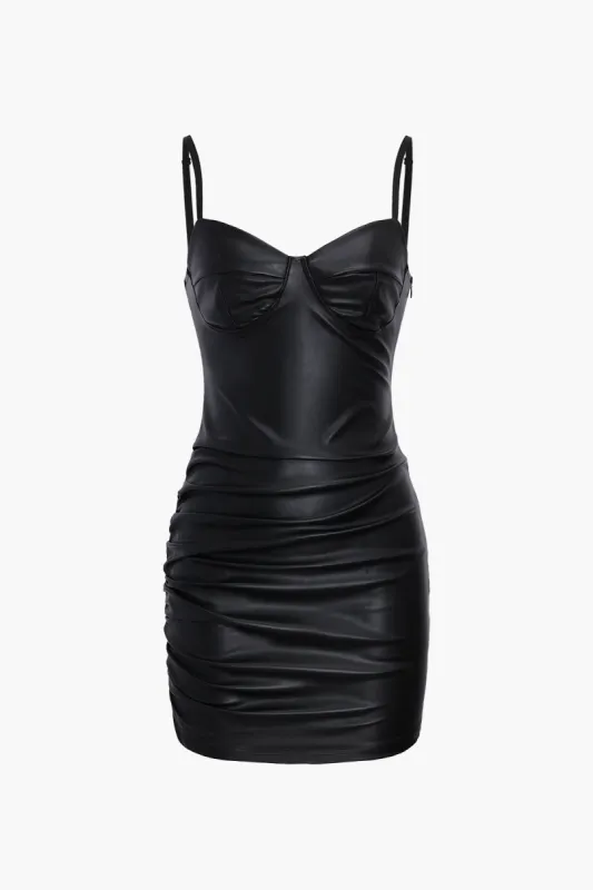 Faux Leather Bustier Slip Mini Dress made by Micas