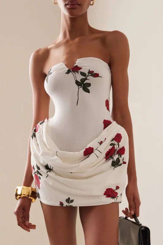 Blomsterprint Ruched Stropless Mini Dress sold by Micas
