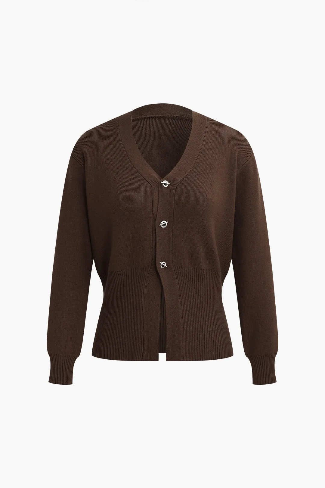 Sweater-knap V-hals langærmet top sold by Micas