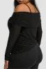 Plus Size Off Shoulder Ruched Langærmet Top sold by Micas