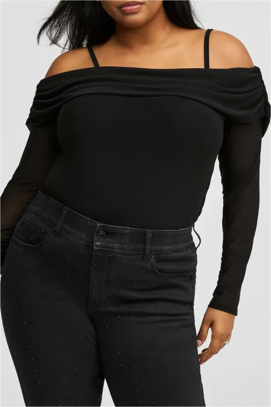 Plus Size Off Shoulder Ruched Langærmet Top sold by Micas