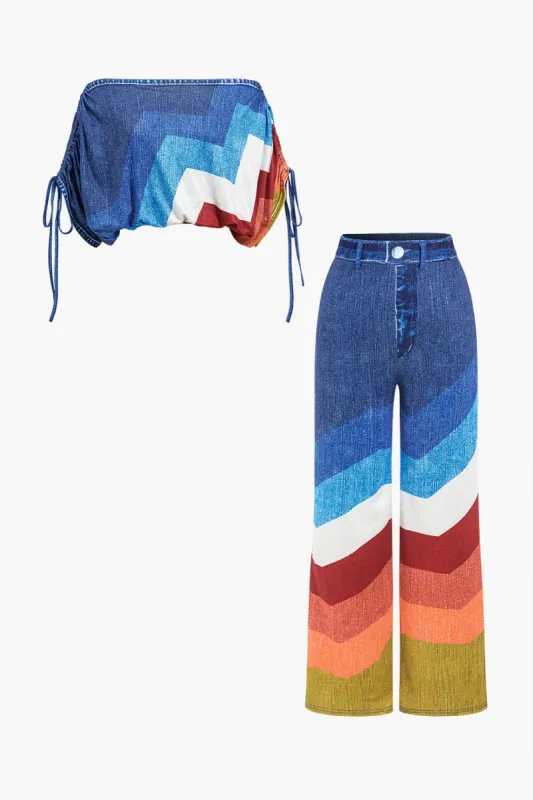 Geometrisk print med snørestop og bukser sæt sold by Micas