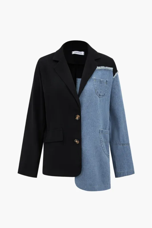 Denim Patchwork Notched Lapel Blazer sold by Micas
