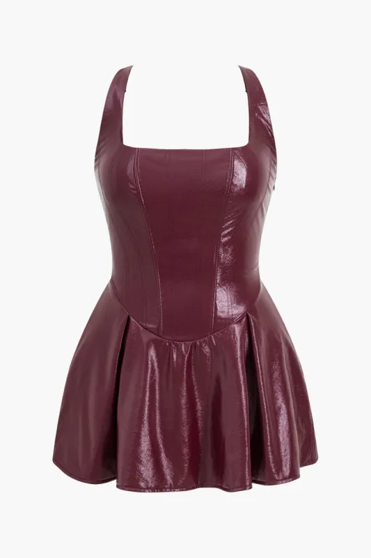 Plus Size Faux Leather Slip Sleeveless Mini Dress sold by Micas