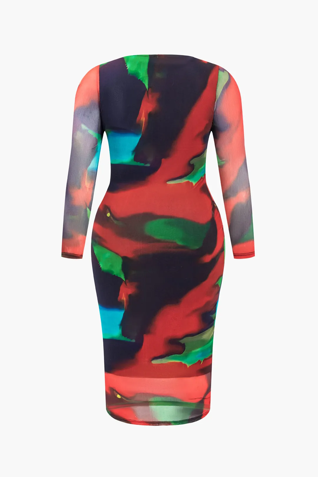 Plus Size abstrakt print mesh langærmet midikjole sold by Micas product image thumbnail 3