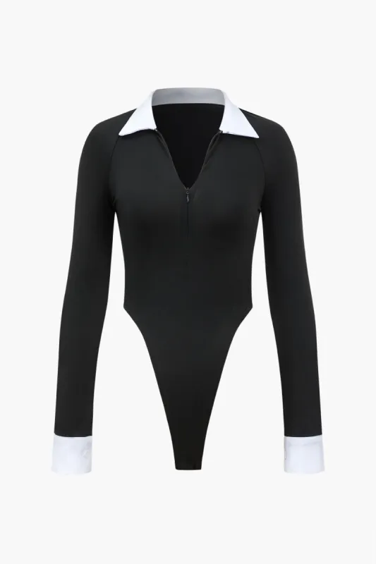 Kontrast V-hals langærmet bodysuit sold by Micas