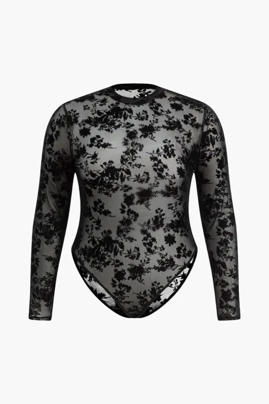 Plus Size Floral Mesh langærmet bodysuit sold by Micas