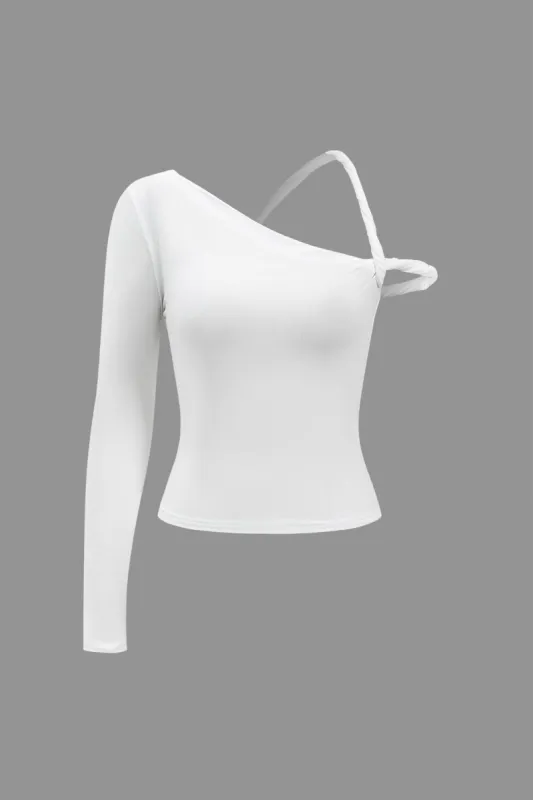 Asymmetrisk design langærmet top sold by Micas