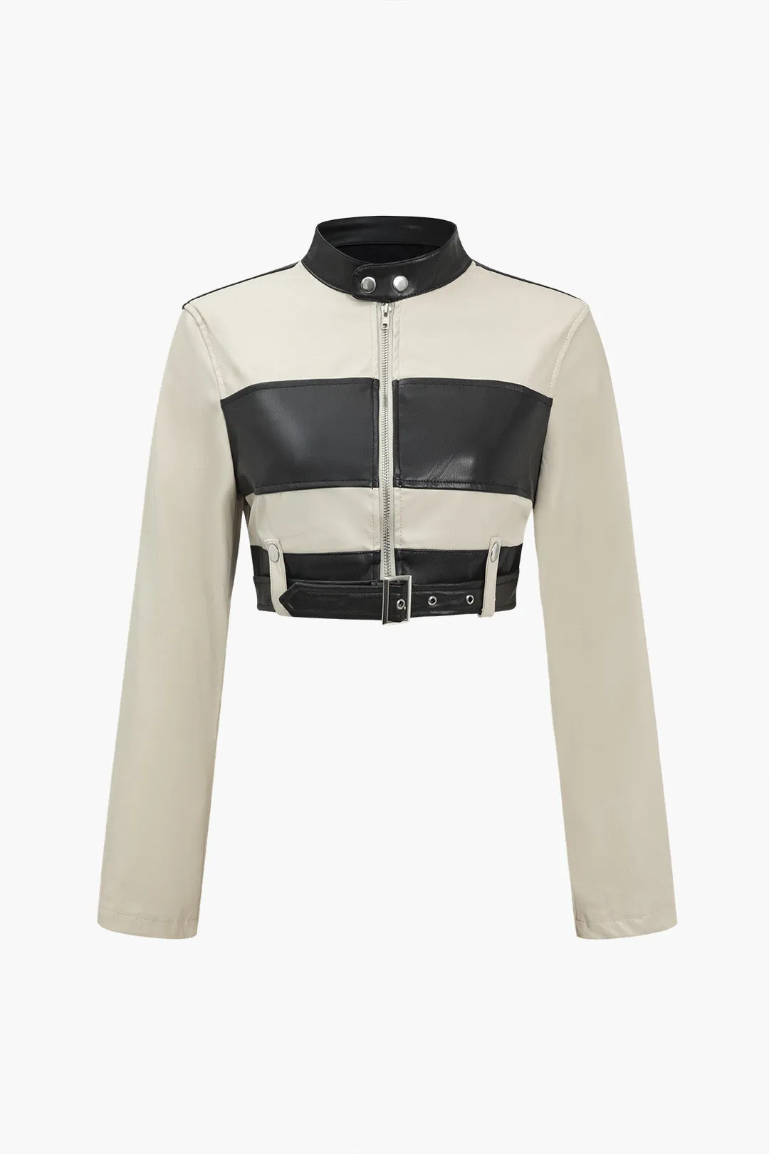 Patchwork-jakke i imiteret læder med knap sold by Micas