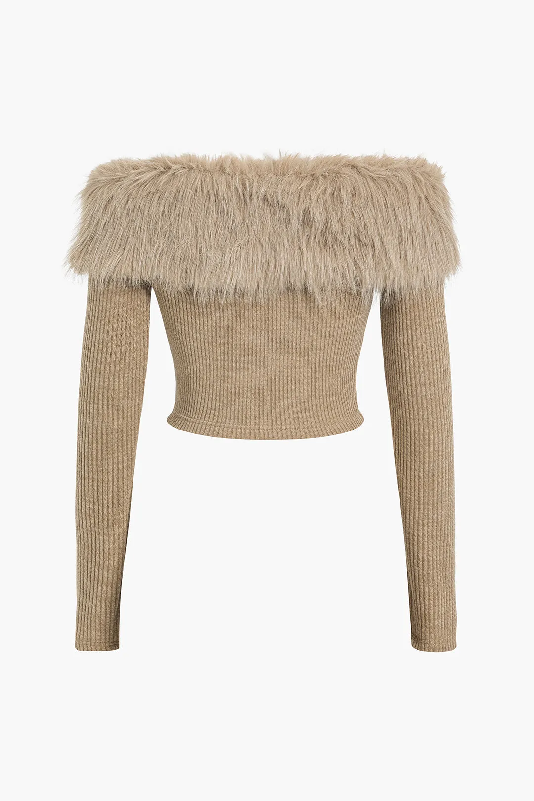 Strik off-skulder patchwork imiteret pels langærmet top sold by Micas product image thumbnail 2