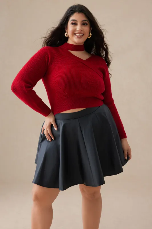 Plus Size strik asymmetrisk langærmet top sold by Micas