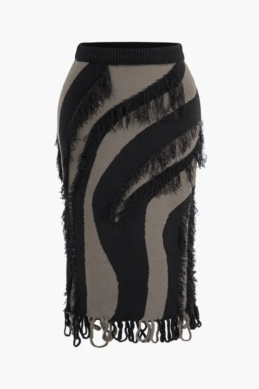 Plus Size abstrakt print strik patchwork nederdel sold by Micas