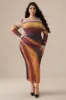 Plus Size Ombre Print Mesh Langærmet Rundhals Midikjole sold by Micas