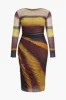 Plus Size Ombre Print Mesh Langærmet Rundhals Midikjole sold by Micas