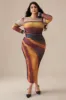Plus Size Ombre Print Mesh Langærmet Rundhals Midikjole sold by Micas