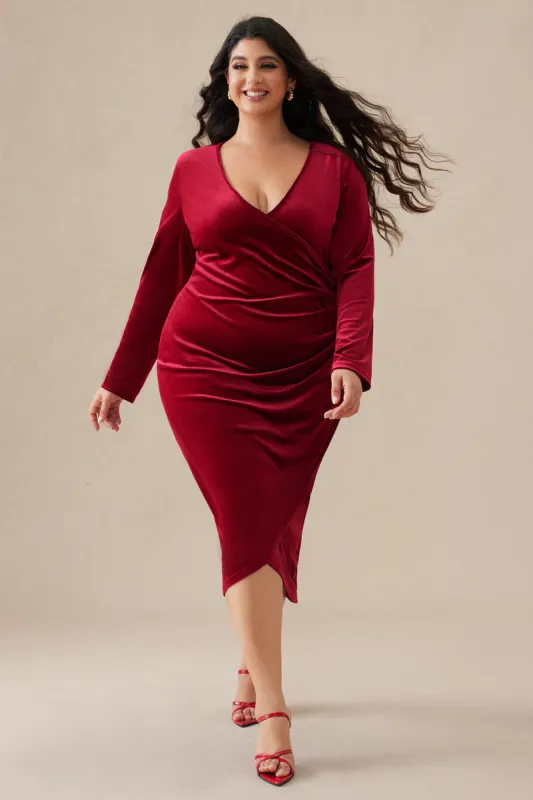 Velvet V-neck  Long Sleeve Midi Dress sold by Micas