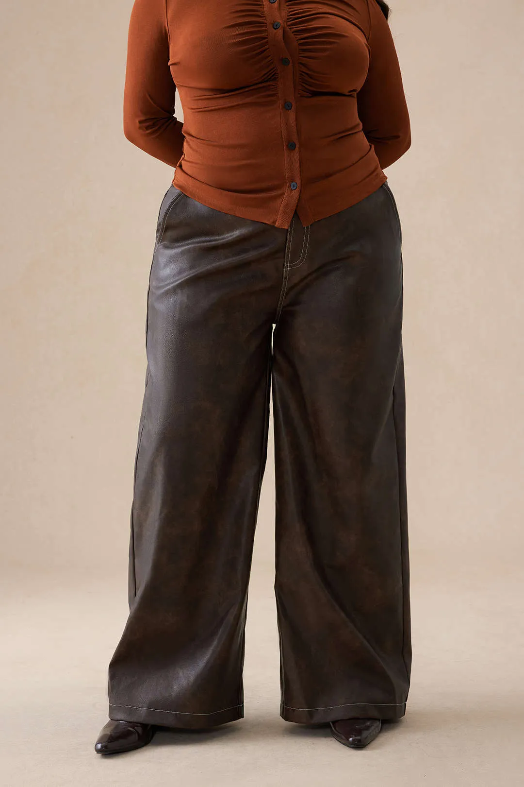Plus Size Faux Leather High Waist Wide Leg Trousers sold by Micas
