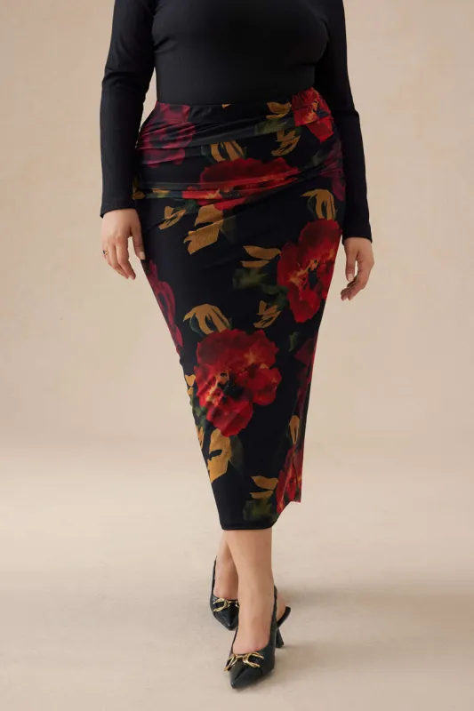 Plus Size blomsterprint mesh Ruched nederdel sold by Micas