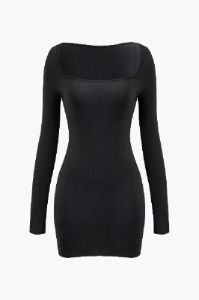 Solid Square Neck Long Sleeve Mini Dress sold by Micas