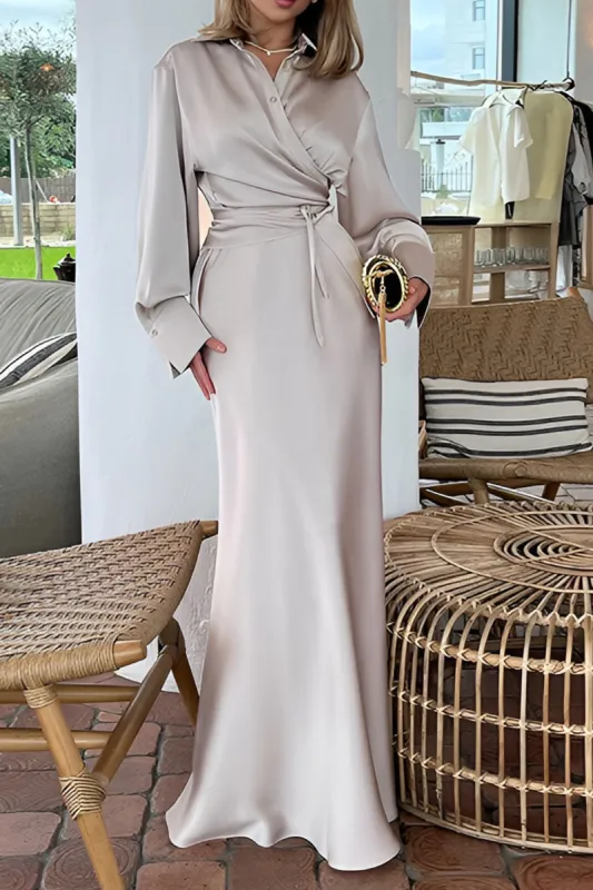 Satin Tie Front Dress Set sold by Micas