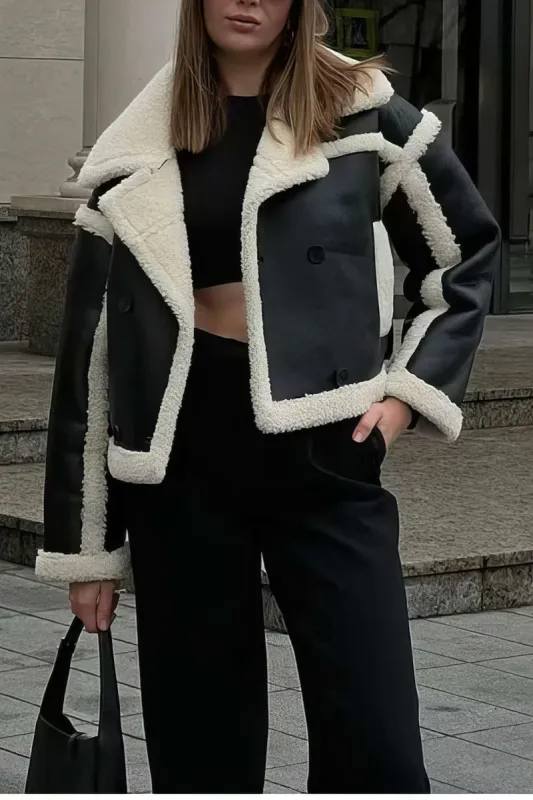 Faux Leather Long Sleeve Collar Jacket sold by Micas