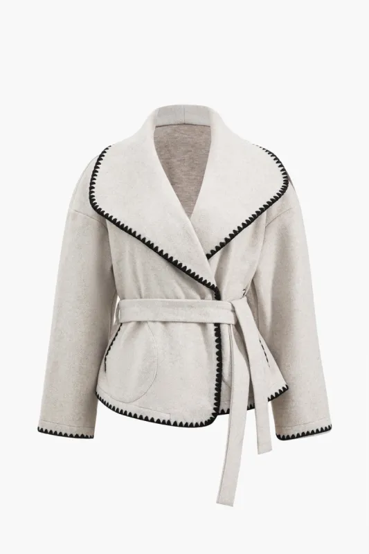 Contrast Binding Belted Coat sold by Micas