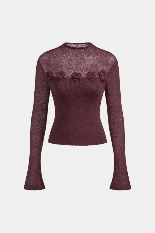 Knit 3D Floral Long-Sleeve Top sold by Micas