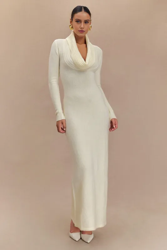 Knit Draped Cowl Neck Long Sleeve Dress sold by Micas