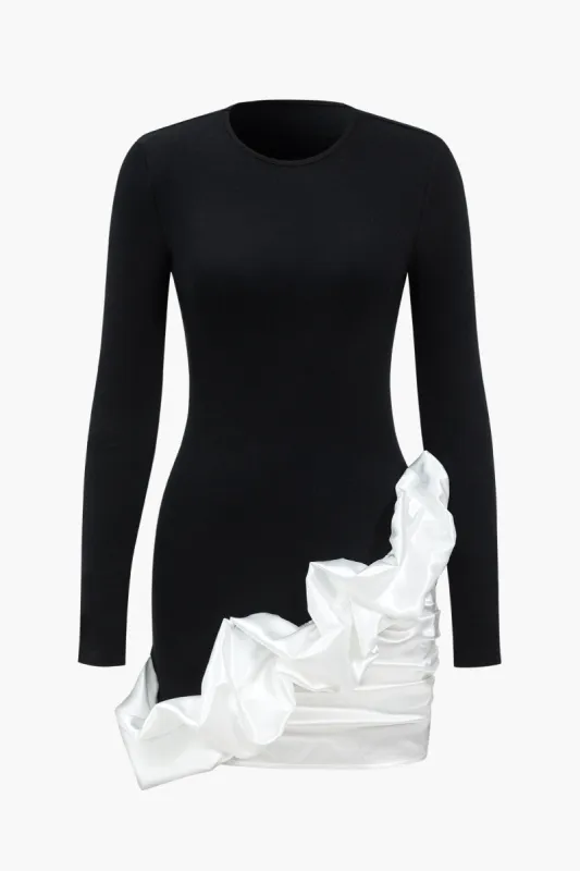 Patchwork Ruched Long Sleeve Mini Dress sold by Micas