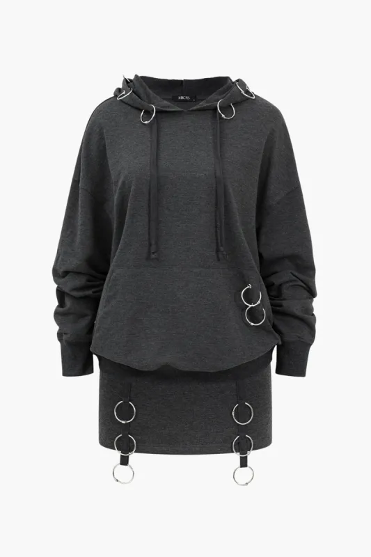 O-ring Detail Pocket Hoodie And Skirt Set sold by Micas