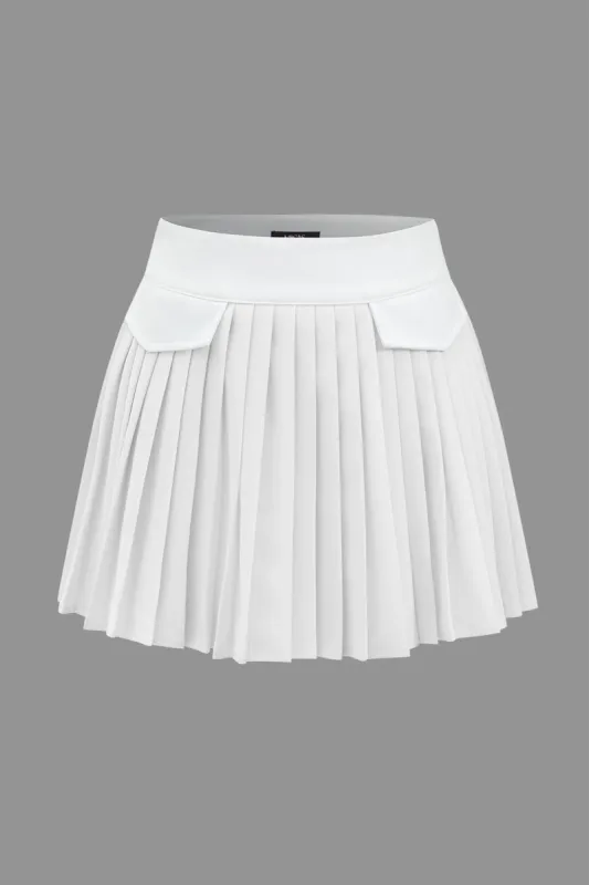Fake Pockets Pleated Design Skirt sold by Micas