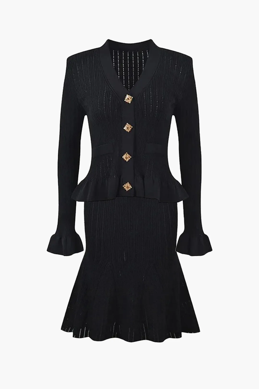 Knit Ruffle Long Sleeve Dress sold by Micas