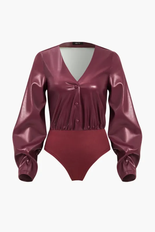 Patchwork langærmet faux læder bodysuit sold by Micas