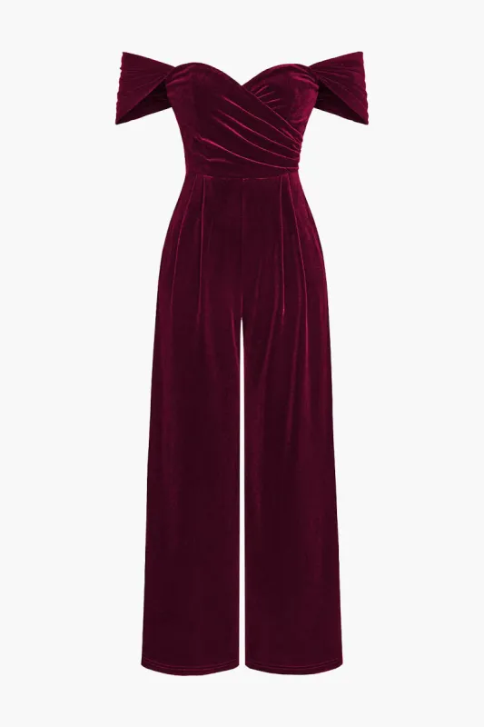 Velvet Off Shoulder Zipper Back Jumpsuit sold by Micas