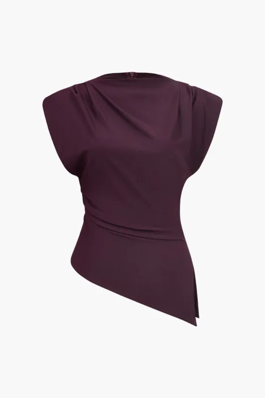 Ruched polstrede skuldre asymmetrisk kortærmet t-shirt sold by Micas