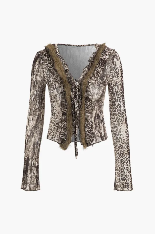 Leopard Print Mesh Longærme top sold by Micas