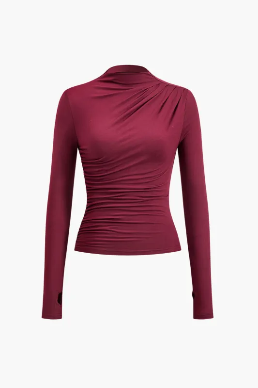 Mock Neck Ruched Longærmet top sold by Micas