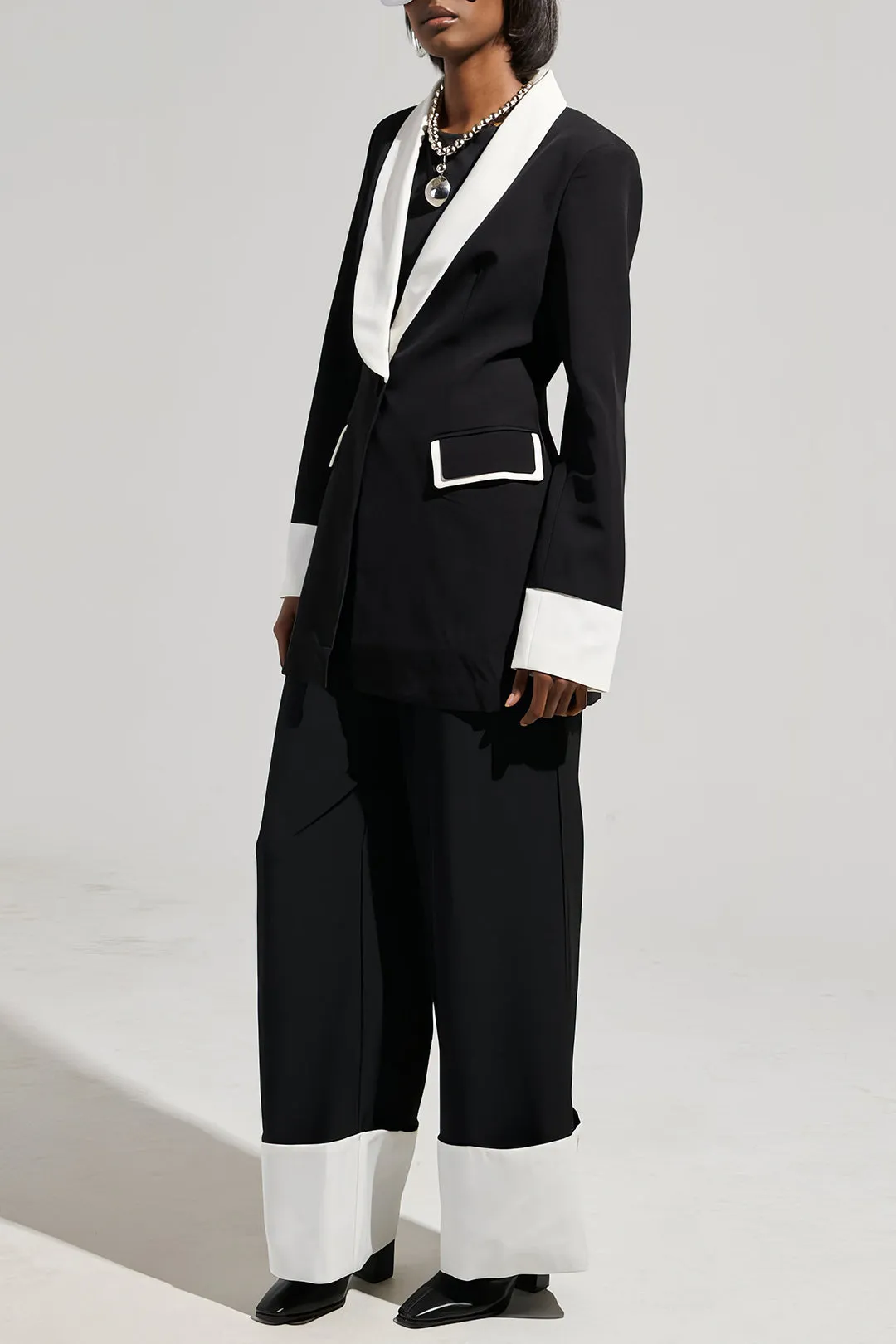 Patchwork Contrast V-neck Blazer And Wide Leg Pants Set sold by Micas product image thumbnail 2